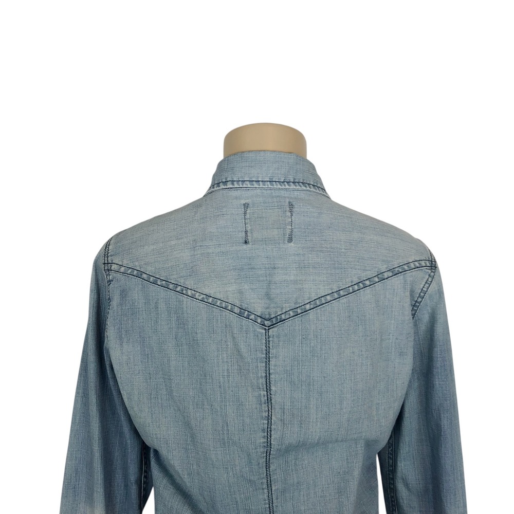 American Eagle Light Wash Denim Pearl Snap Shirt Size 8 Western Cowgirl Rodeo - Picture 5 of 14